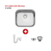 Cuba De Inox Lavínia 40x34cm 3.1/2' Com Válvula 94020/107 Acetinada Tramontina com Sifão Sanfonado Universal Simples 1.1/2" - 2