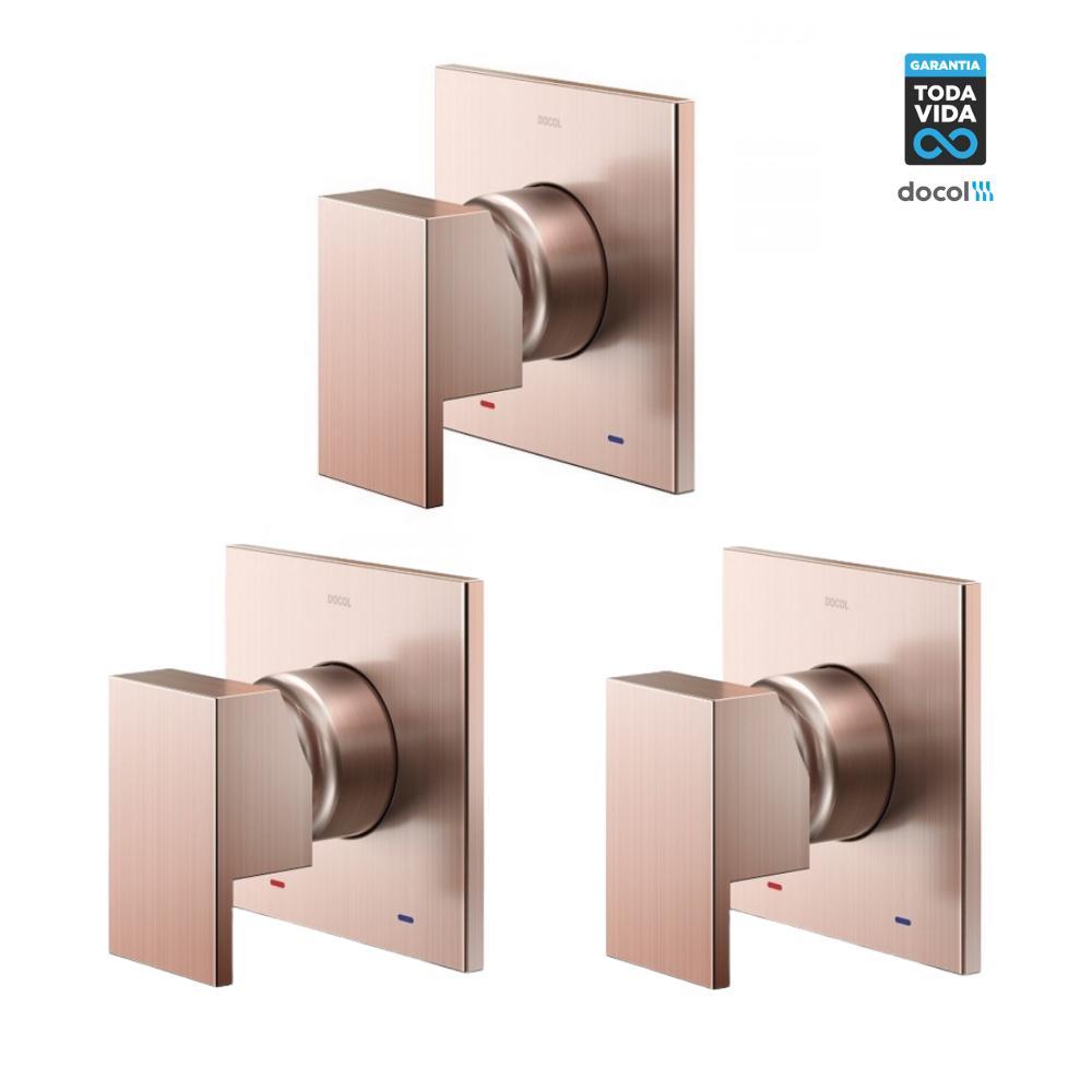 Kit 3 Acabamento Monocomando Para Chuveiro 3/4" Cobre Escovado Docol - 1