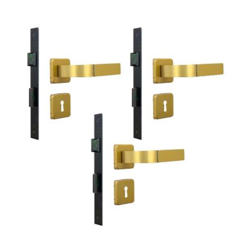 Kit 3 Fechaduras Roseta Módena Bronze Latonado Interna MGM - 1