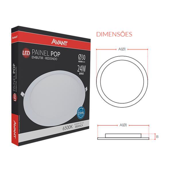 Kit 10 Painel Plafon Led De Embutir Redondo 30cm 24w 6500k Bivolt Emissão De Luz Branca Avant - 6