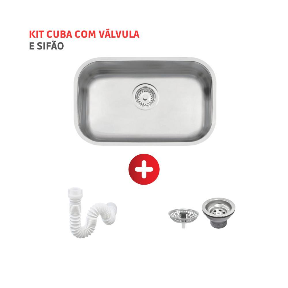 Cuba de embutir Lavinia 47 BL em aço inox acetinado 47x30cm Tramontina com Sifão Sanfonado Universal Simples 1.1/2" - 2