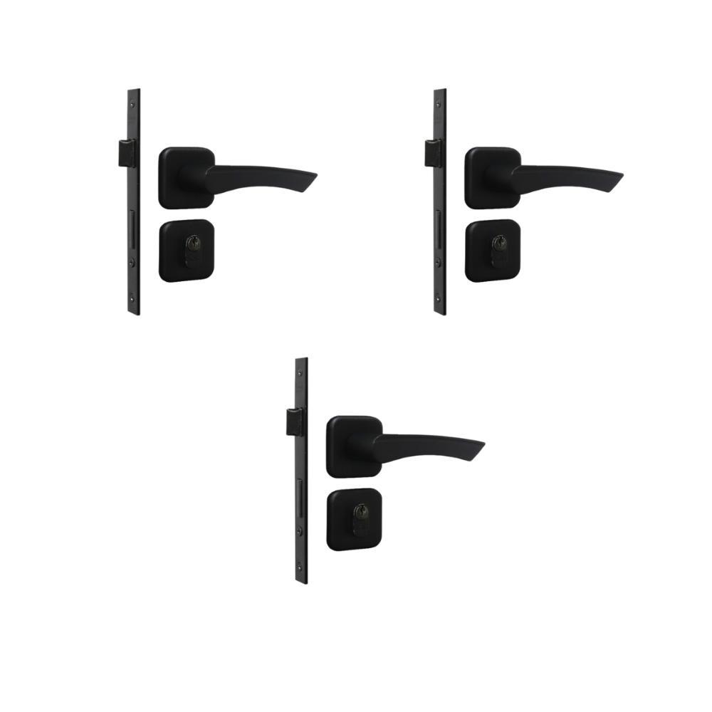 Kit 3 Fechadura Genebra Externo Preto Fosco 4cm MGM - 1