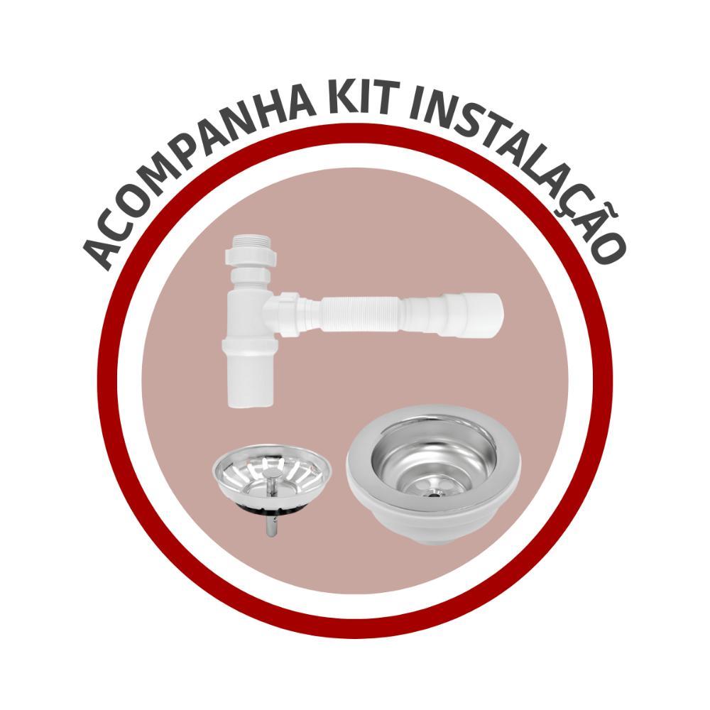 Cuba De Inox Lavínia 56x34cm 4.1/2' Com Válvula 94024/102 Acetinada Tramontina com Sifão Universal Com Copo - 3