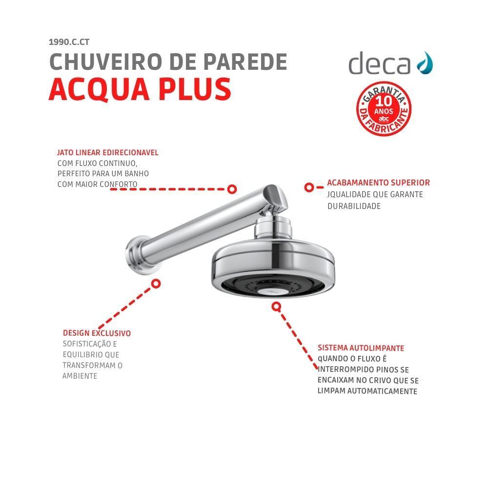 Kit 3 Chuveiro De Parede Redondo Acqua Plus Com Tubo 1990 Cromada Deca - 5
