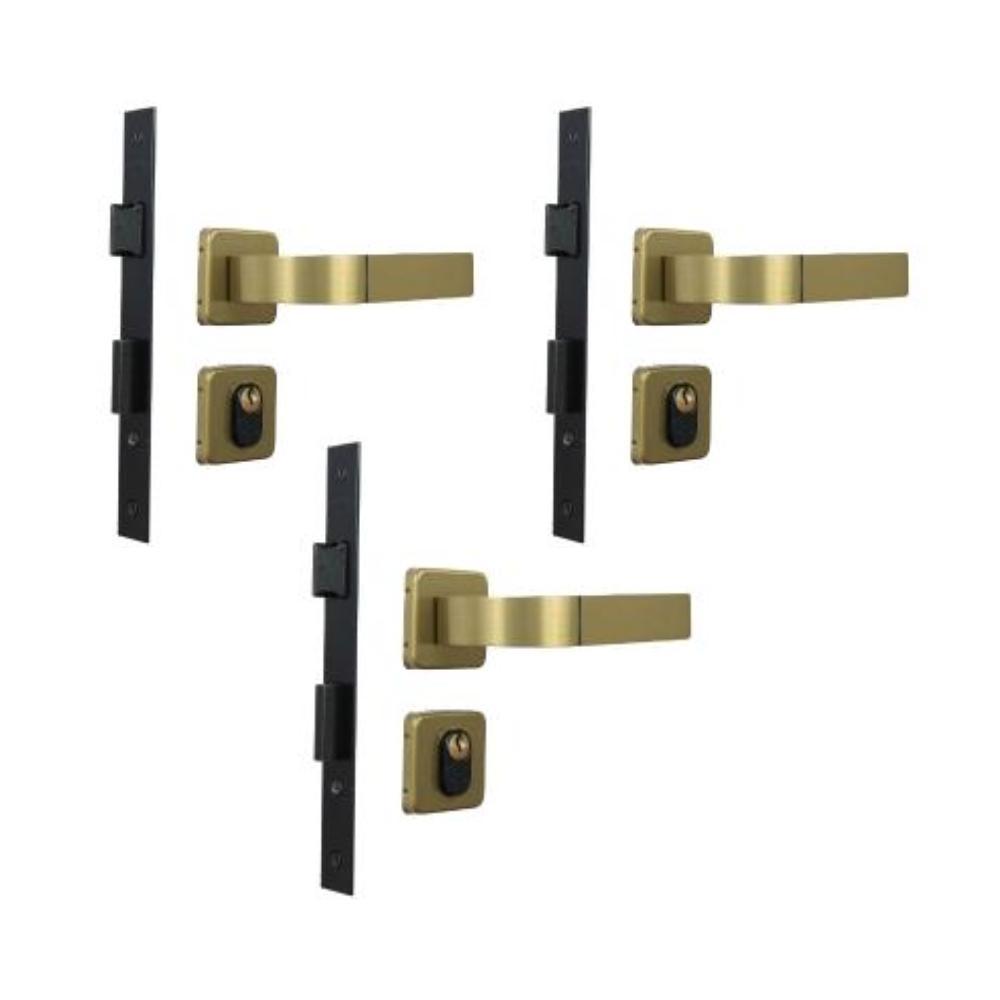 Kit 3 Fechaduras Roseta Módena Bronze Latonado Externa MGM - 1