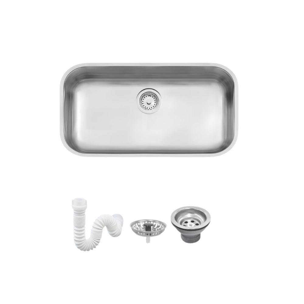 Cuba De Inox Lavínia 56x34cm 3.1/2' Com Válvula 94024/107 Acetinada Tramontina com Sifão Sanfonado Universal Simples 1.1/2" - 1