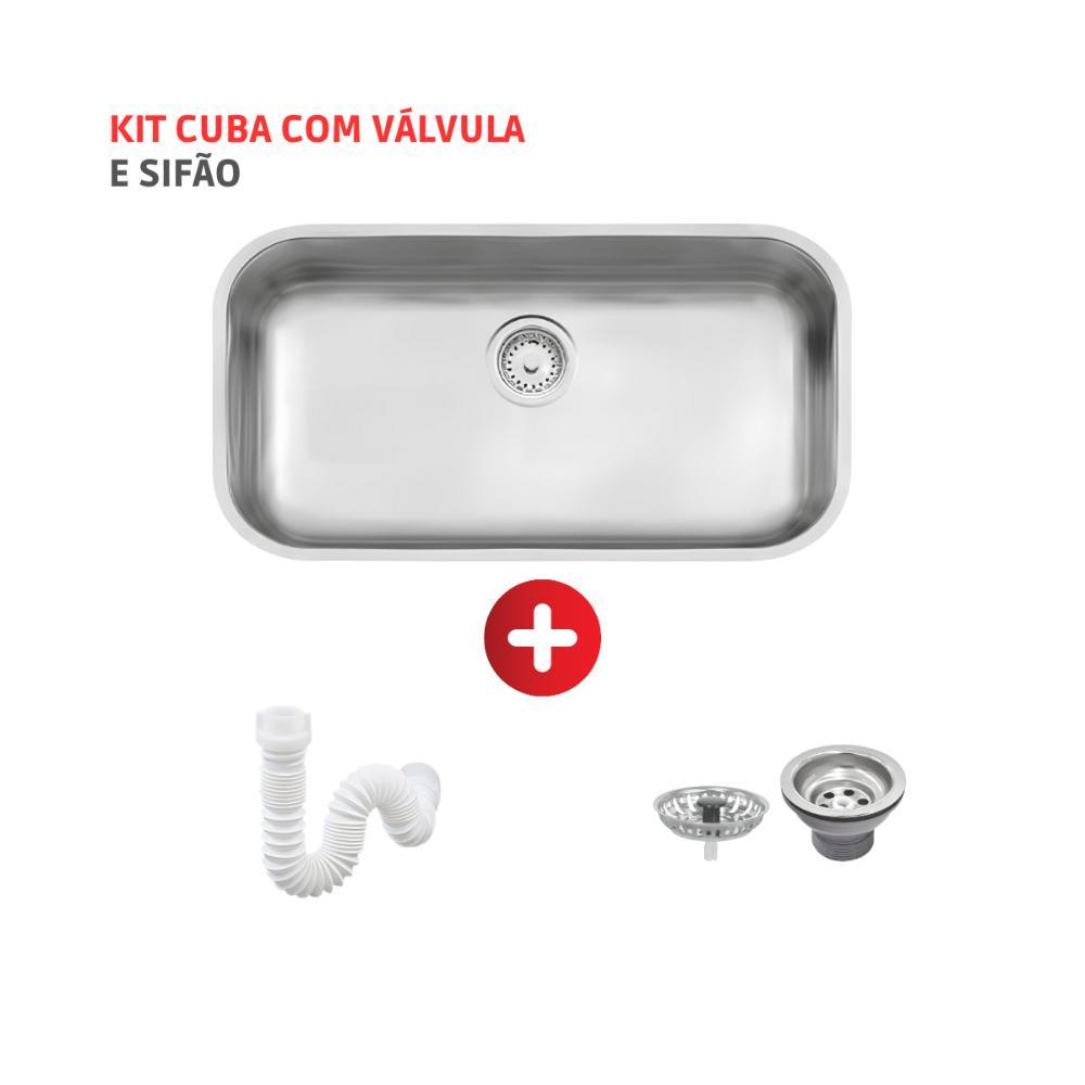 Cuba De Inox Lavínia 56x34cm 3.1/2' Com Válvula 94024/107 Acetinada Tramontina com Sifão Sanfonado Universal Simples 1.1/2" - 2