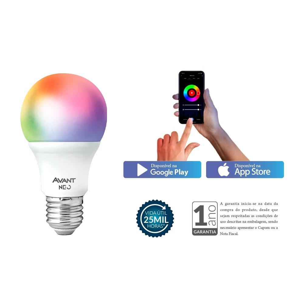 Kit 6 Lâmpada LED Smart Wi-Fi NEO 10W E27 RGB Branco Avant - 3