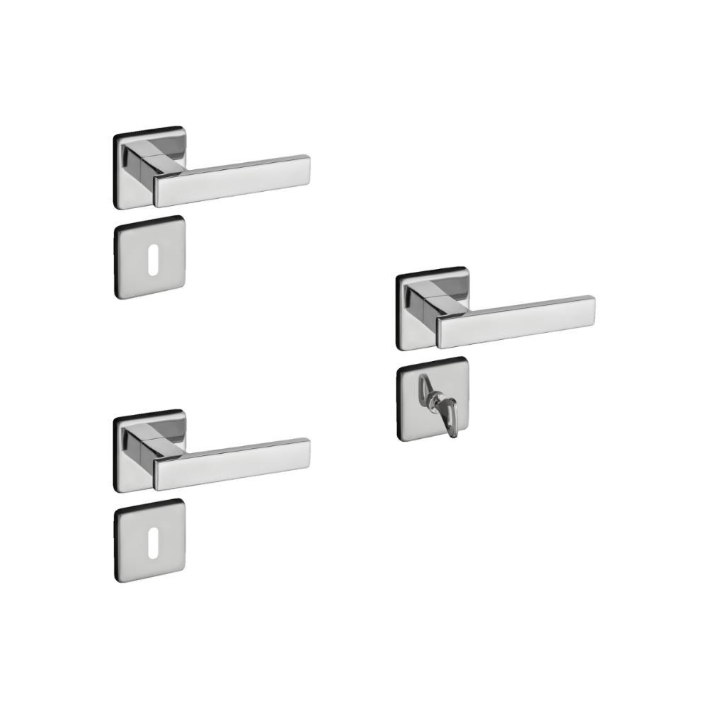 Kit 2 Fechaduras Interna e 1 WC Quad Concept Pado Cromado - 1