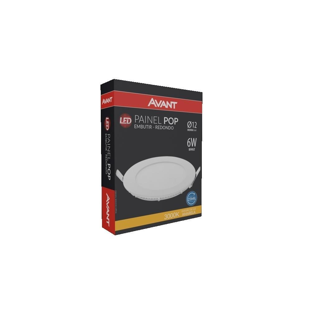 Kit 4 Painel LED Plafon Embutir 6W Redondo Branco Quente - 4