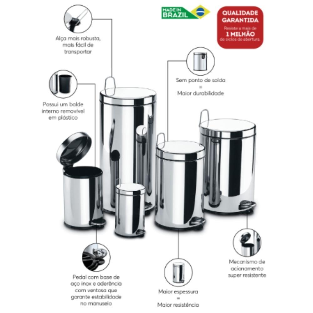 Lixeira Inox Com Pedal e Balde 20 Litros Brinox  - 6