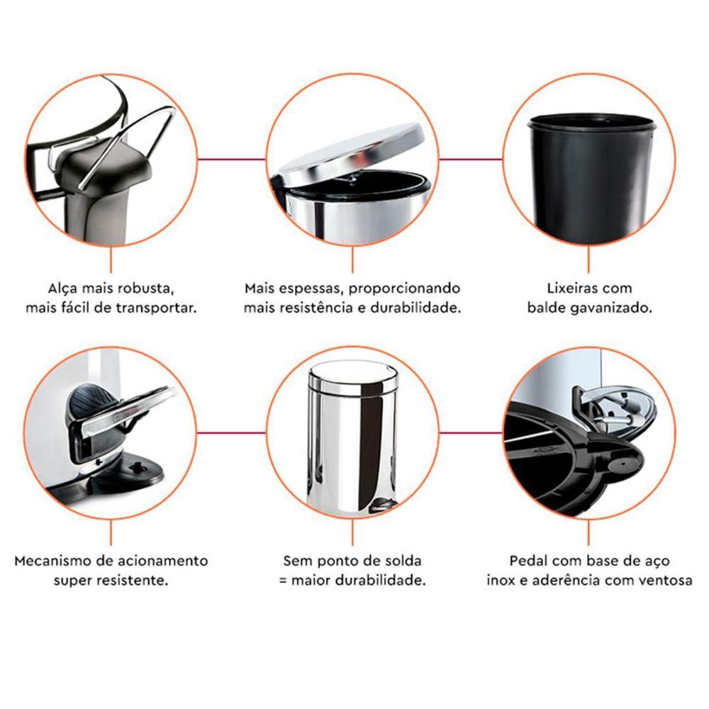 Lixeira Inox Com Pedal e Balde 12 Litros 3040/203 Brinox  - 4