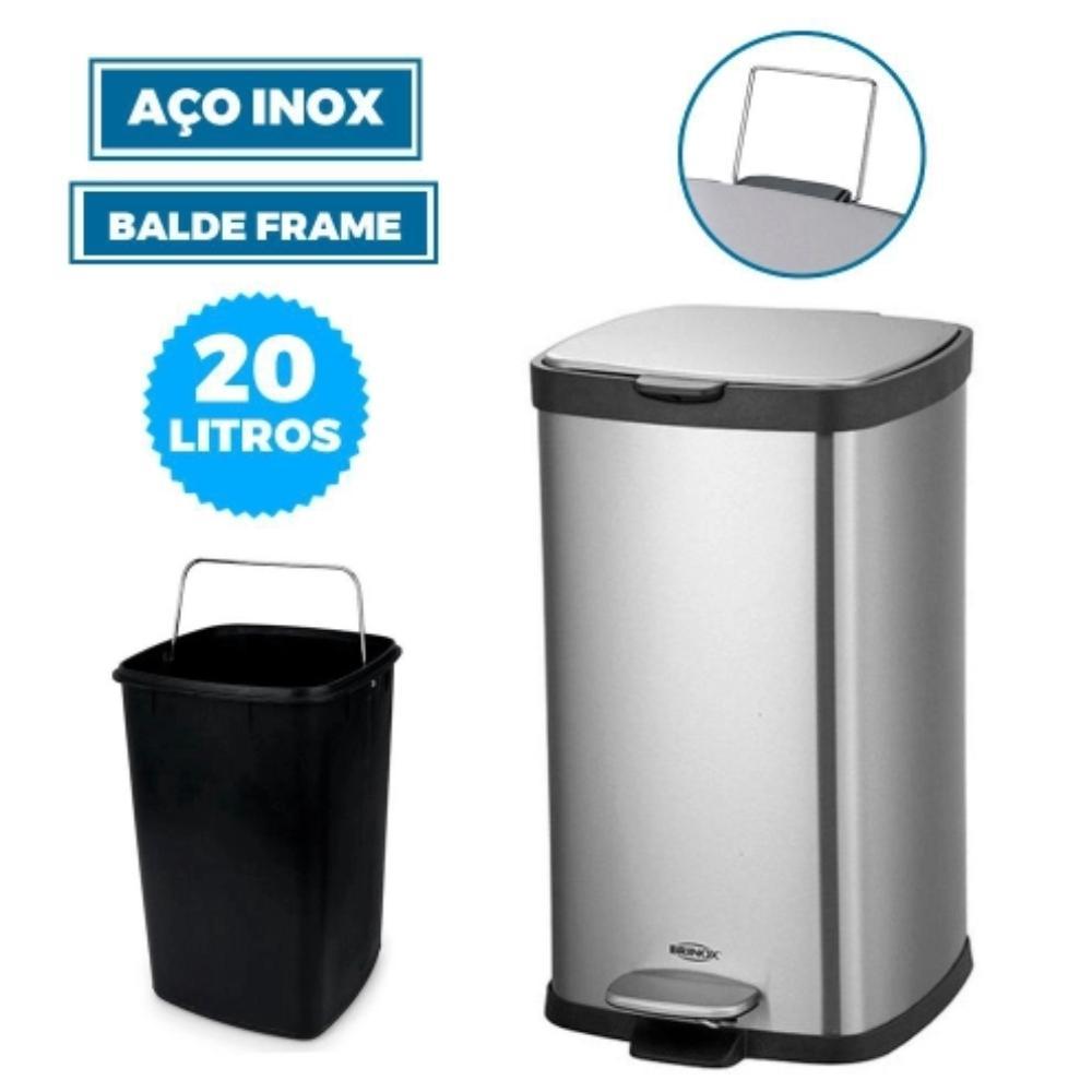 Lixeira Com Pedal E Balde Frame Inox 20 Litros Brinox  - 6