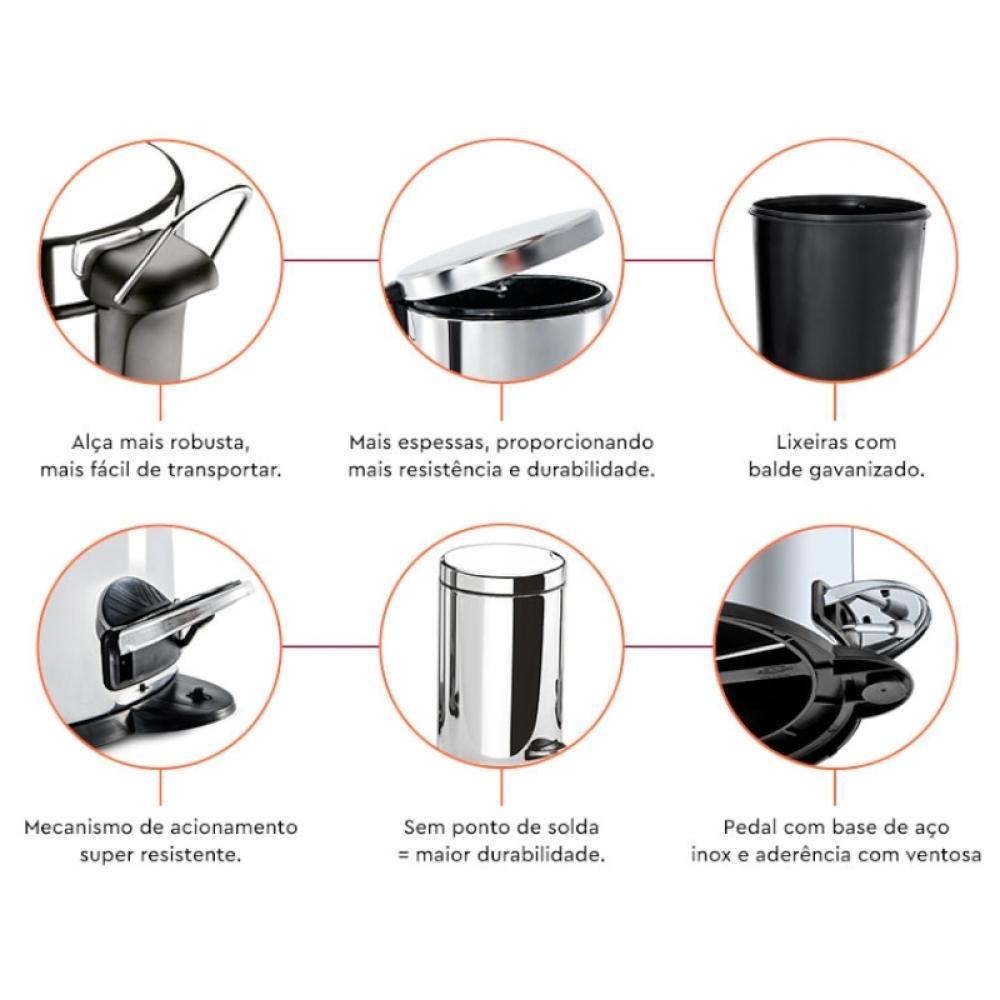 Lixeira Com Pedal e Balde Inox 30 Litros Brinox - 3