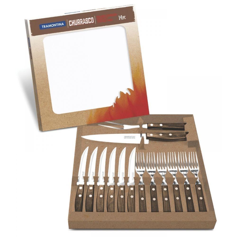 Kit Para Churrasco Em Inox Com 14 Peças 22299/011 Madeira Natural Tramontina - 1