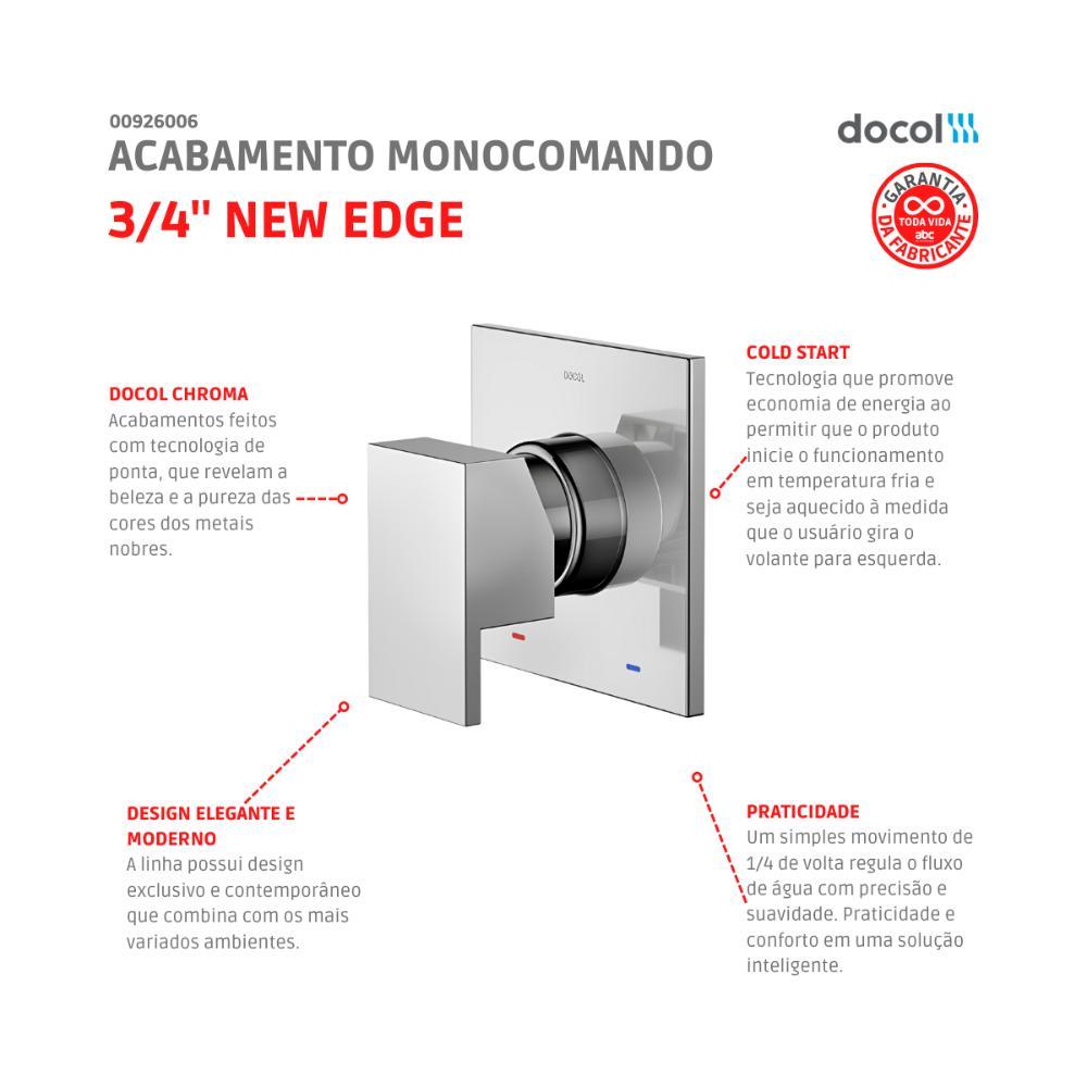 Acabamento Monocomando Para Chuveiro E Ducha Higiênica Alta Pressão New Edge 1/2" Cromado Docol - 2