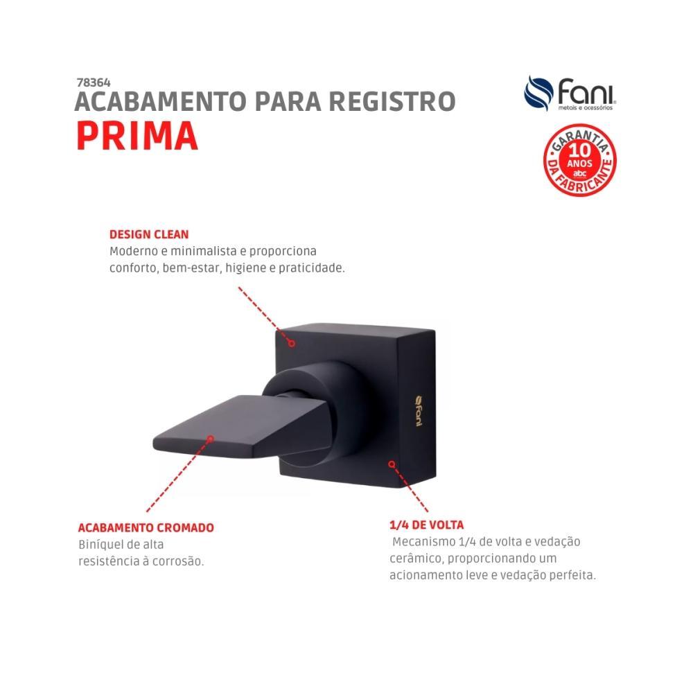 Acabamento para Registro Preto Fosco Prima 509 3/4 BK210 1/2, 3/4 e 1 Fani - 5