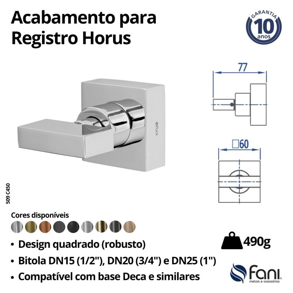 Acabamento para Registro Preto Fosco Horus 509 3/4 BK450 1/2, 3/4 e 1 Fani - 7