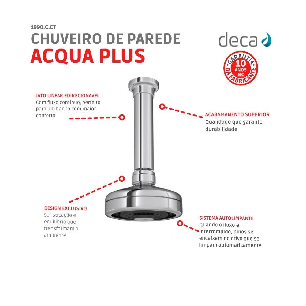 Chuveiro De Teto Redondo Acqua Plus 1990 Com Tubo Cromado Deca - 4