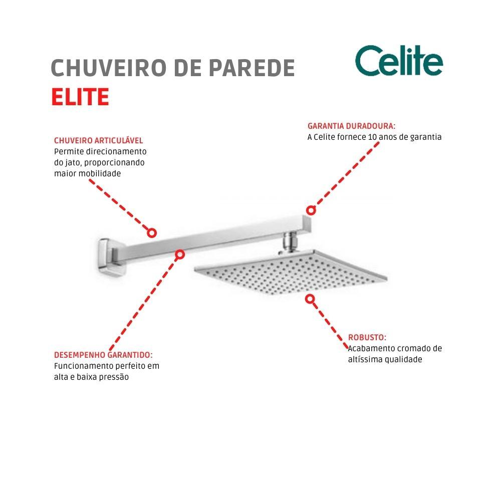 Chuveiro De Parede Quadrado Elite Cromada Celite - 4