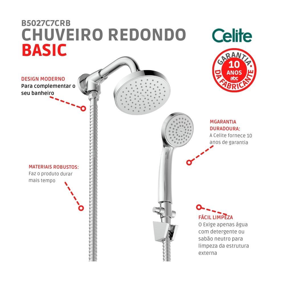 Chuveiro Com Desviador e Ducha Manual Basic Cromado Celite 120mm - 4