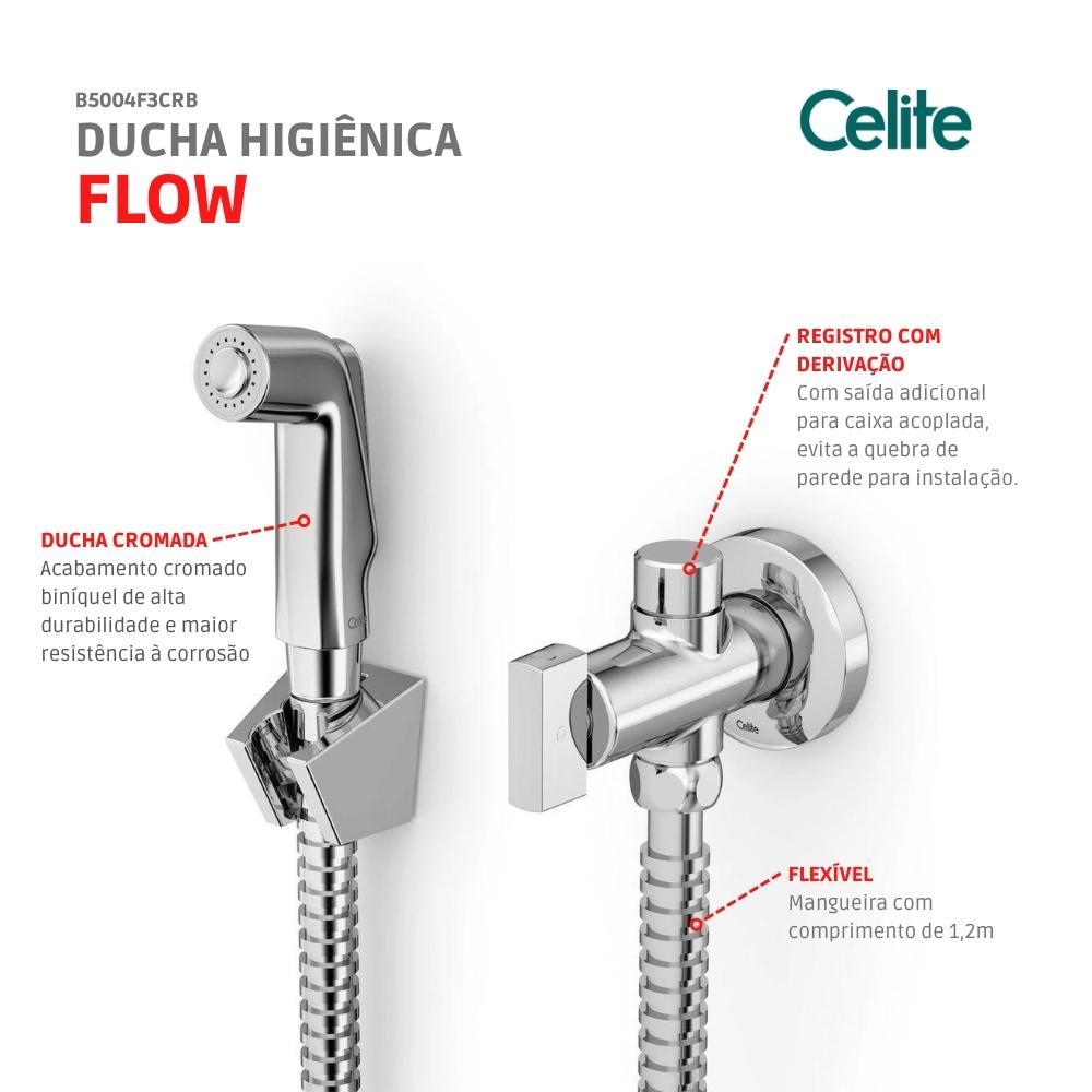 Ducha Higiênica Com Registro E Derivação Flow Celite Cromado - 4