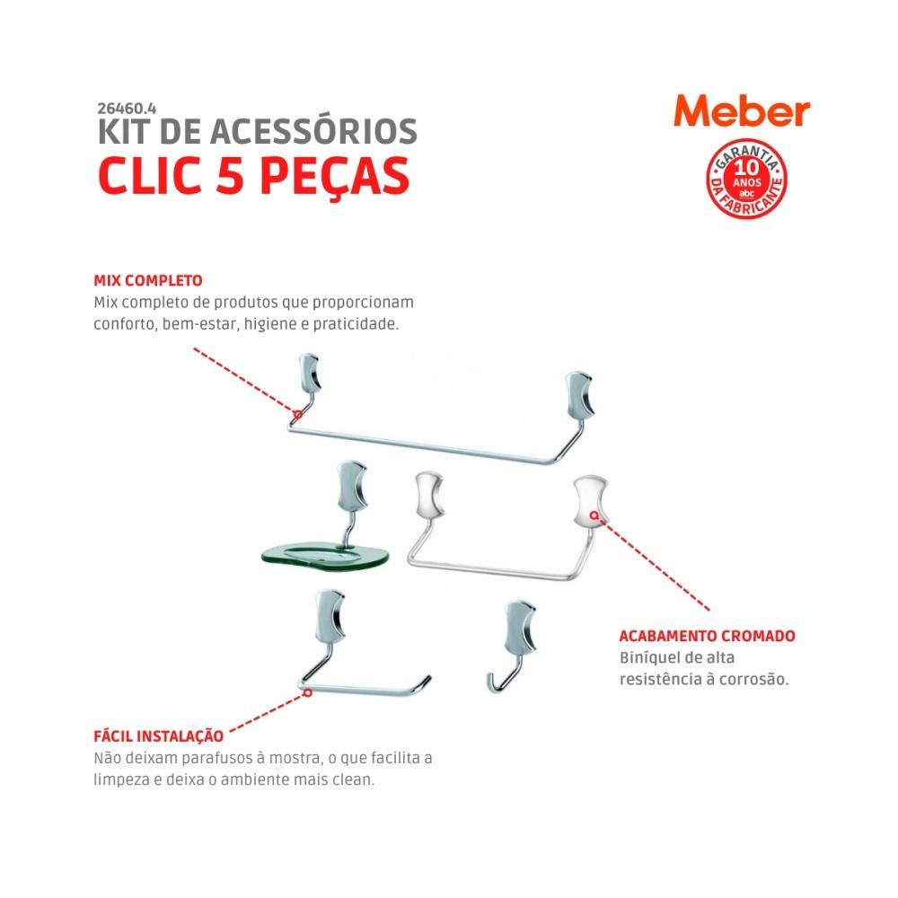 Kit Acessórios Para Banheiro 5 Peças Clic Cromado Meber - 3