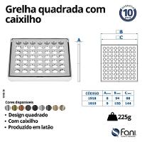 Grelha Quadrada Sem Fecho Com Caixilho 1918 BK Preto Fosco Fani 9,2cm - 5