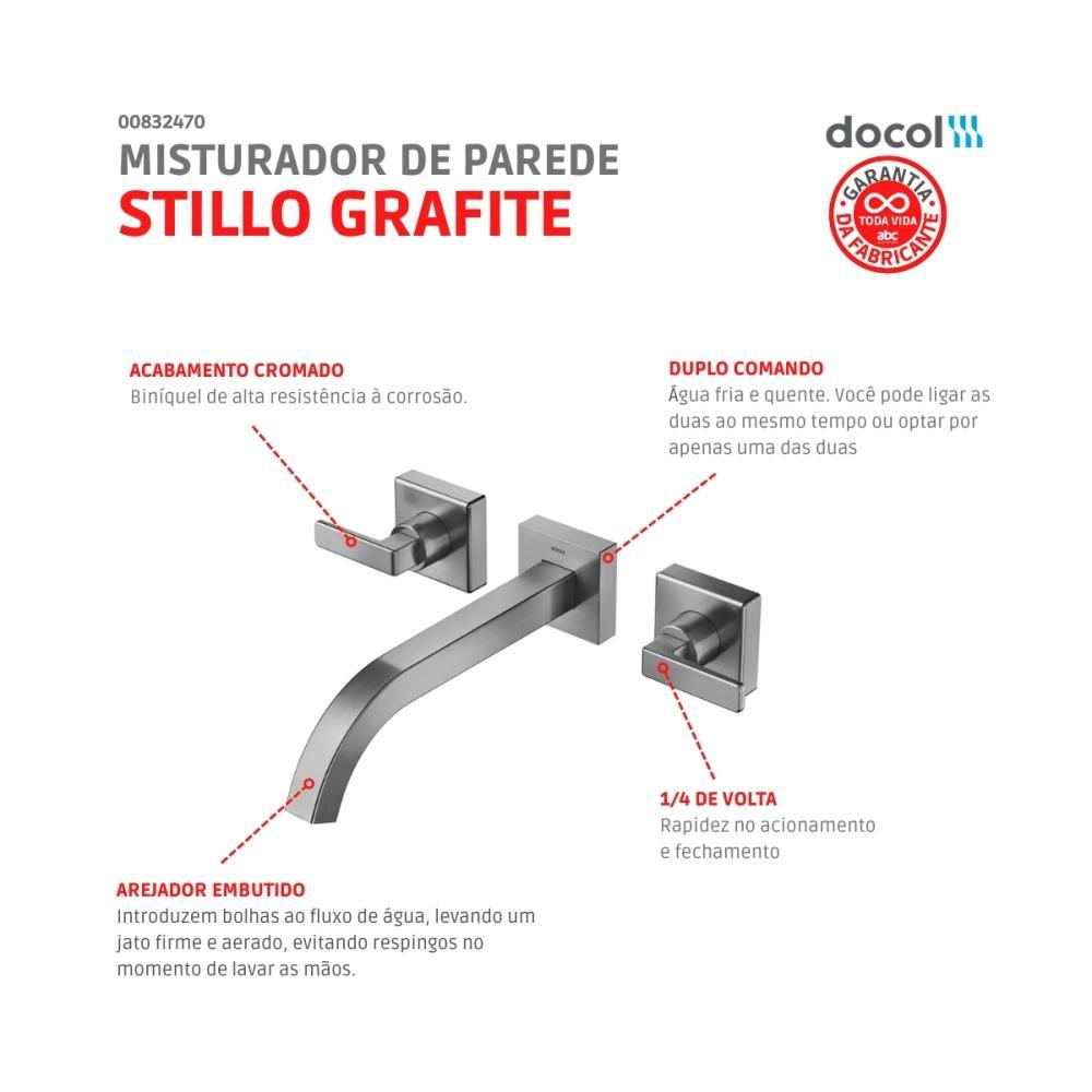 Misturador Para Lavatório De Parede Stillo Grafite Escovado Docol - 4