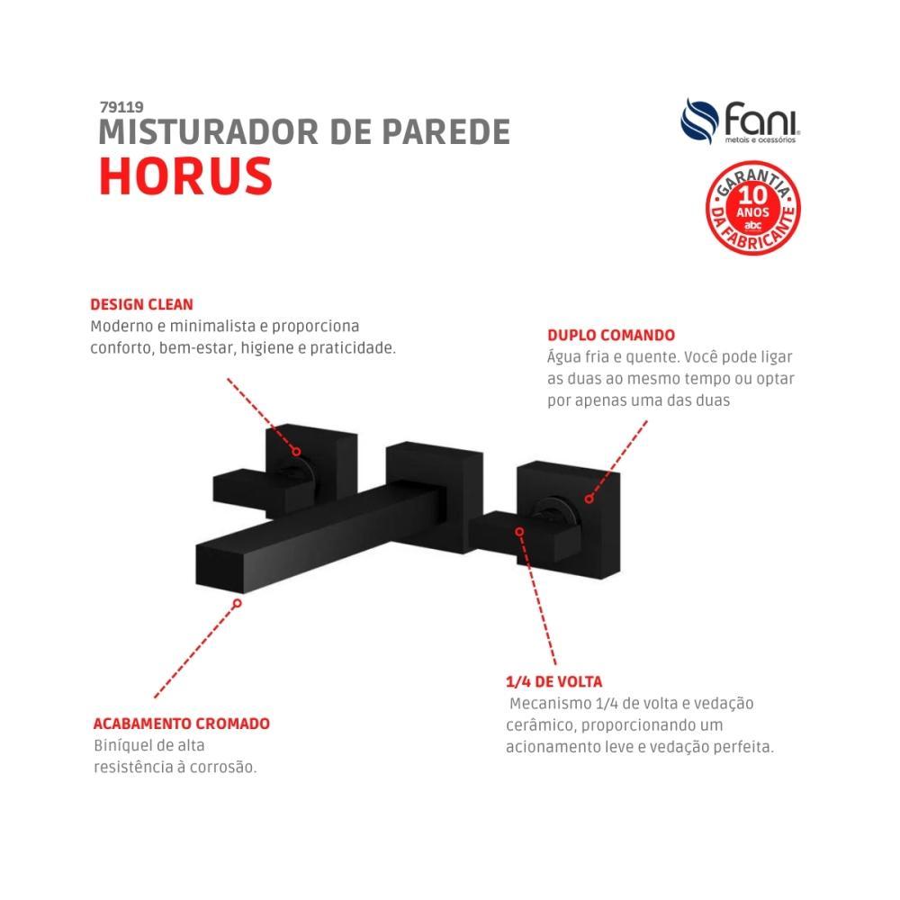Misturador Para Lavatório De Parede Horus 450 Preto Fosco Fani - 5