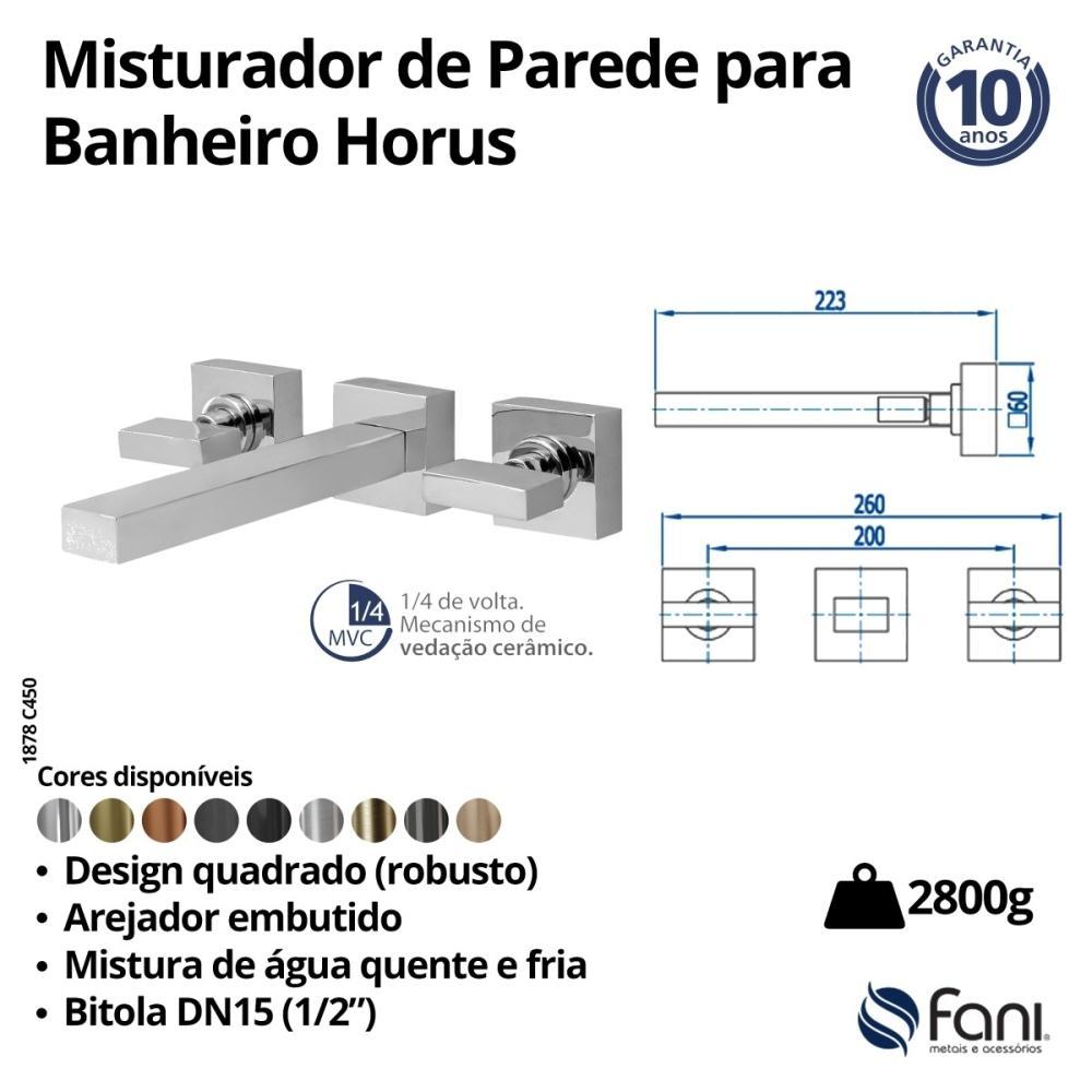 Misturador Para Lavatório De Parede Horus 450 Preto Fosco Fani - 7