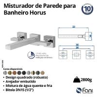 Misturador Para Lavatório De Parede Horus 450 Preto Fosco Fani - 7