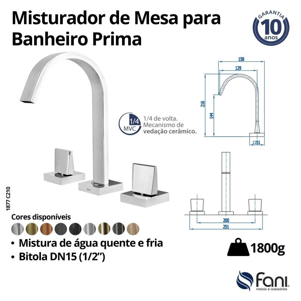 Misturador de Mesa para Banheiro e Lavabo Prima 1877 OV210 Ouro Velho DN 15 1/2 Fani - 5