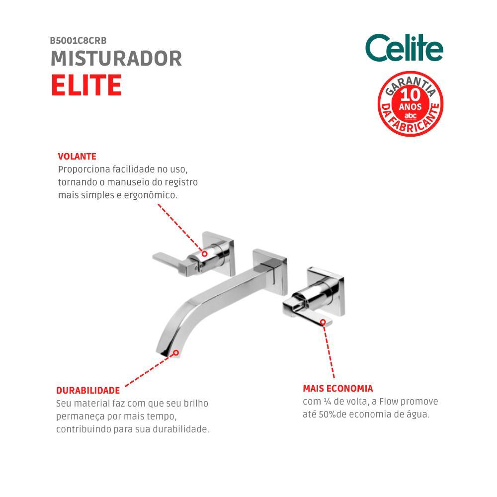 Misturador Para Lavatório De Parede Elite Cromada Celite - 2