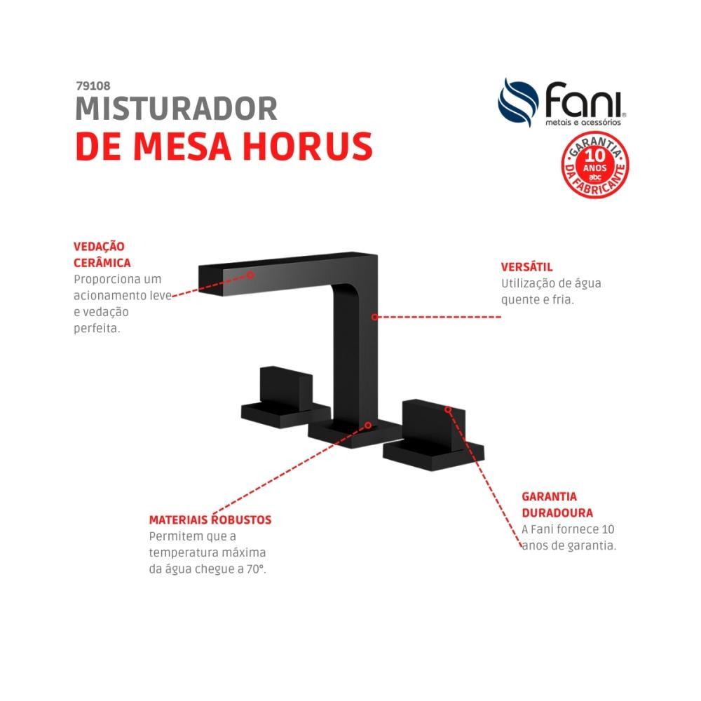 Misturador Para Lavatório De Mesa Horus 450 Bica Alta Preto Fosco Fani - 3