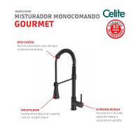 Misturador Monocomando Para Cozinha De Mesa Gourmet Bica Móvel Preto Matte Celite - 6