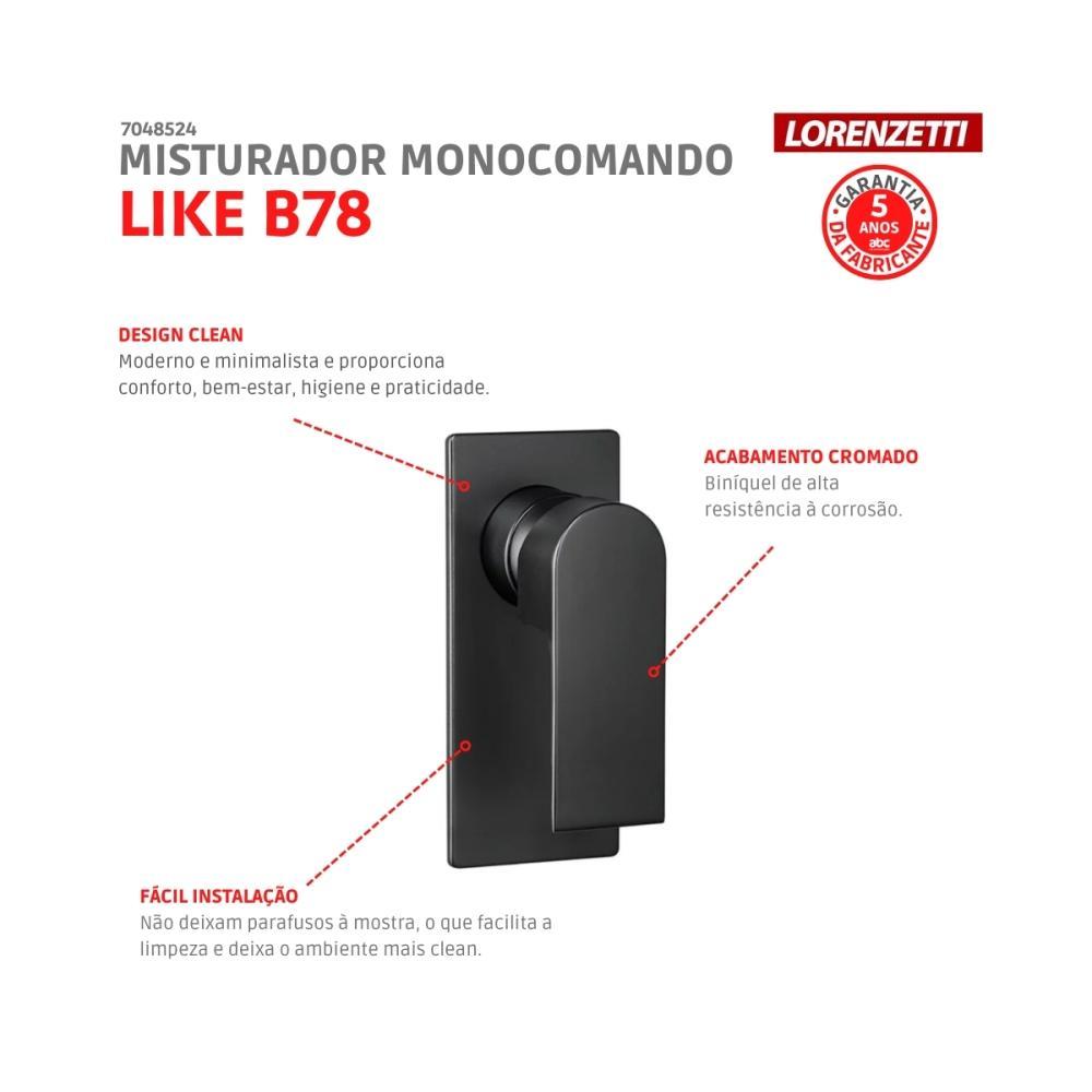 Misturador Monocomando Para Chuveiro Like B78 Black Lorenzetti - 3