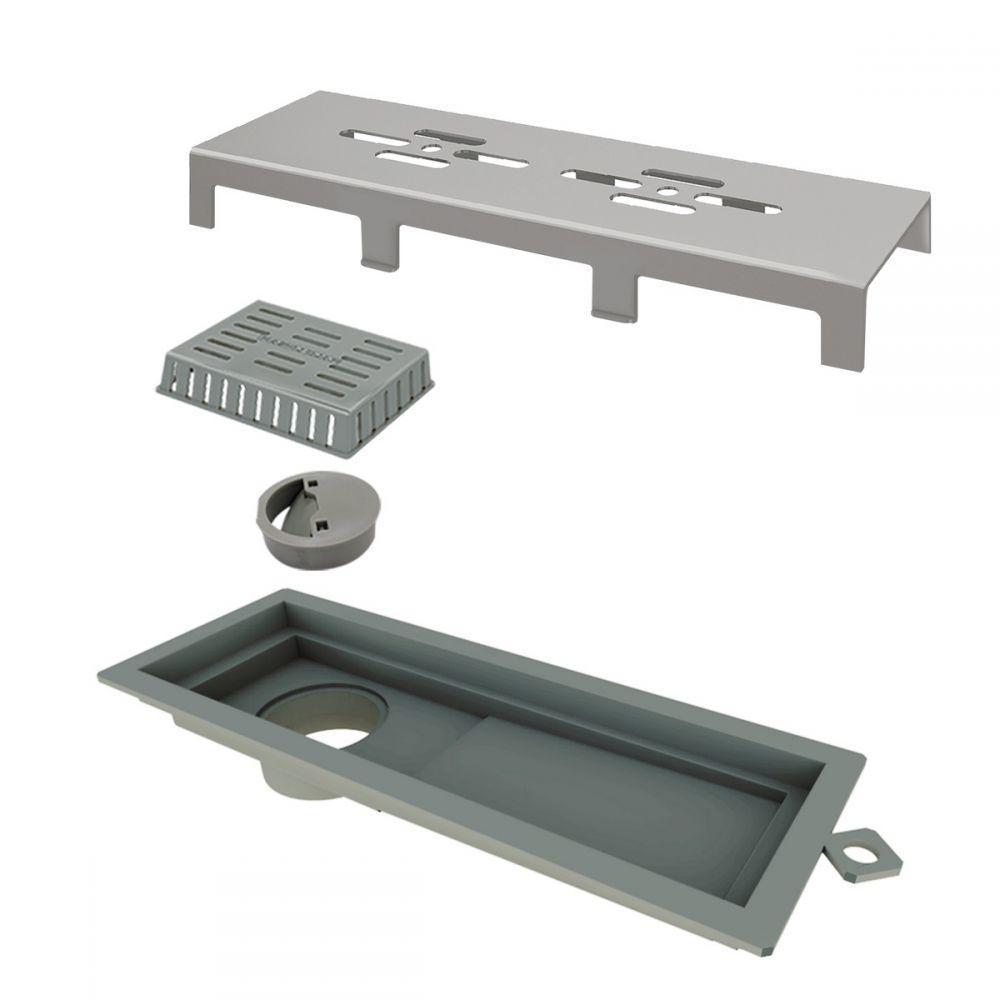 Ralo Tiny Pvc 25cm Com Tampa Inox Escovado Vazado Linear - 1