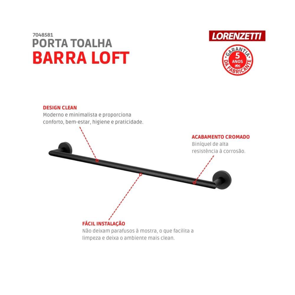 Porta Toalha Barra Loft 2040 B82 Preta Lorenzetti - 3