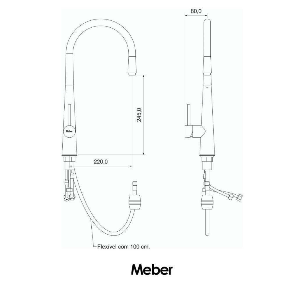 Misturador Monocomando de Mesa Para Cozinha com Extensor Flexível 1,5m Minimal 2885 C75 Cromado Meber - 5