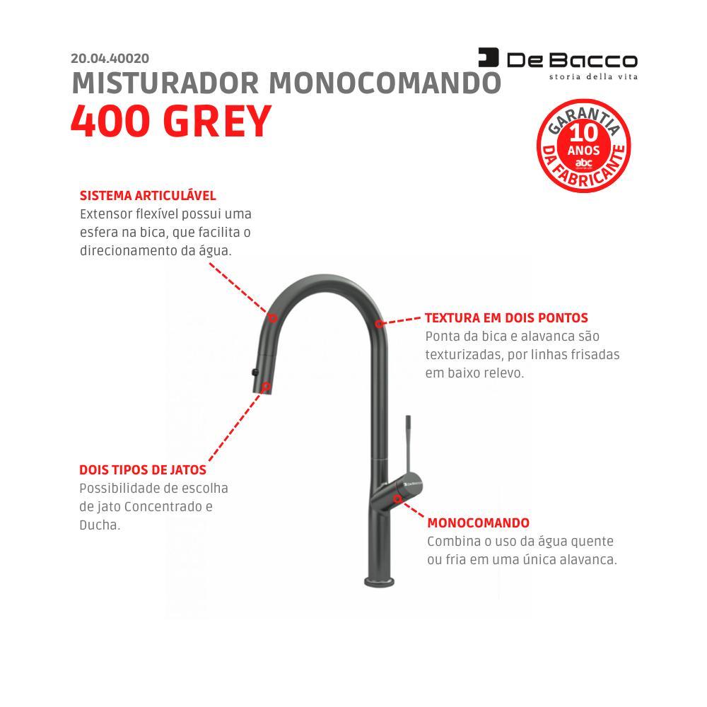 Misturador Monocomando De Mesa Para Cozinha Bica Alta 400 Grey Debacco - 6