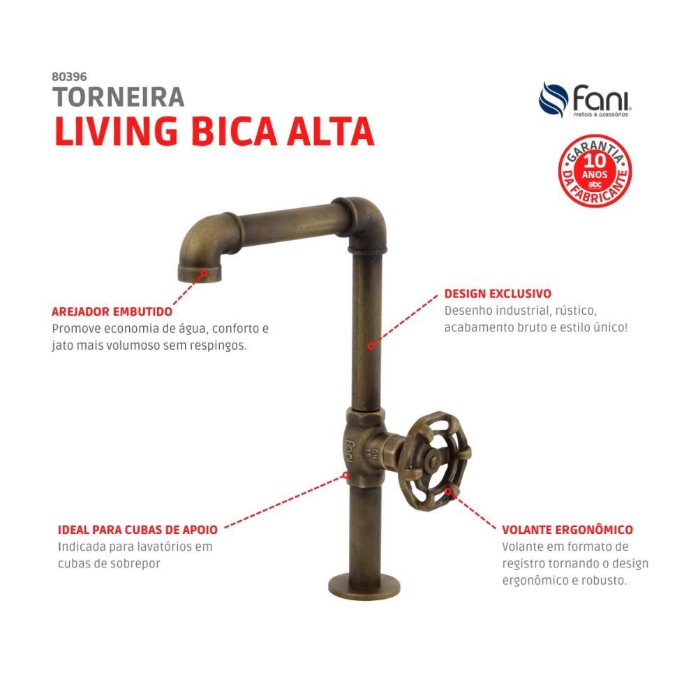 Torneira Para Lavatório De Mesa Living Bica Alta Bruto Fani  - 6
