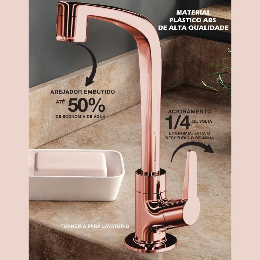 Torneira Para Lavatório De Mesa Flatt 1195 F71 Rose Gold Lorenzetti - 6