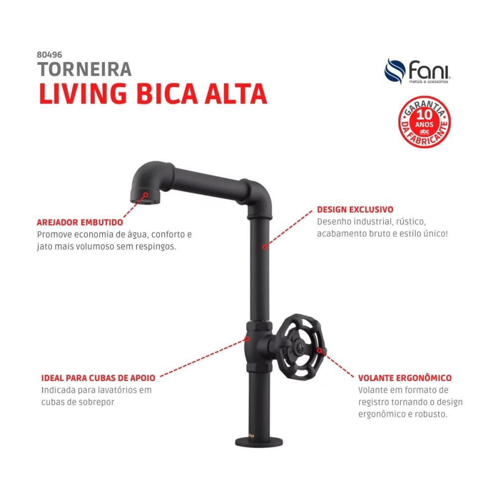 Torneira Para Lavatório De Mesa Bica Móvel Living Preto Fosco Fani - 6