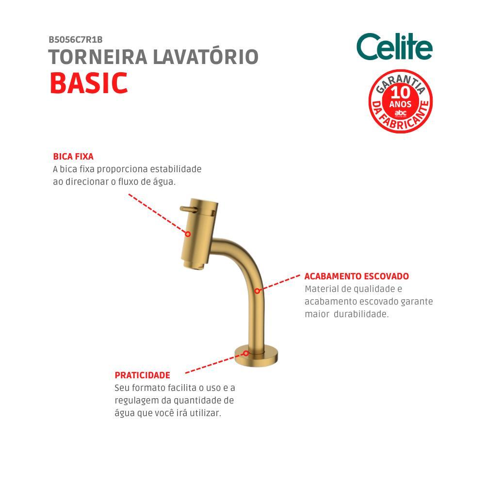 Torneira Lavatório Basic Mesa Bica Baixa Matte Gold Celite - 5
