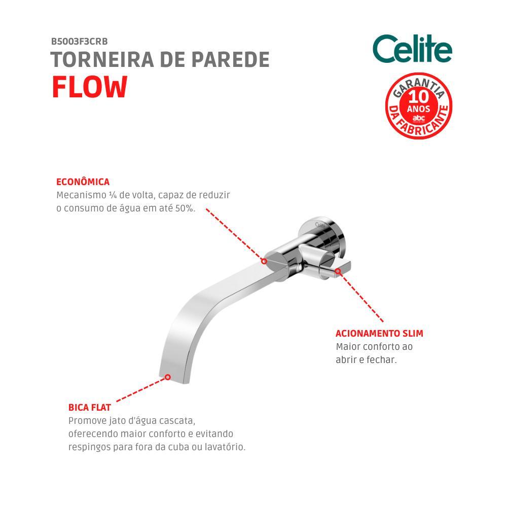 Torneira De Parede Para Lavatório Bica Baixa Flow Cromado Celite - 3