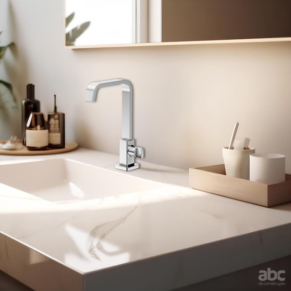 Torneira De Mesa Para Lavatório Com Bica Alta Virtus Cromado Roca - 4