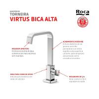 Torneira De Mesa Para Lavatório Com Bica Alta Virtus Cromado Roca - 6