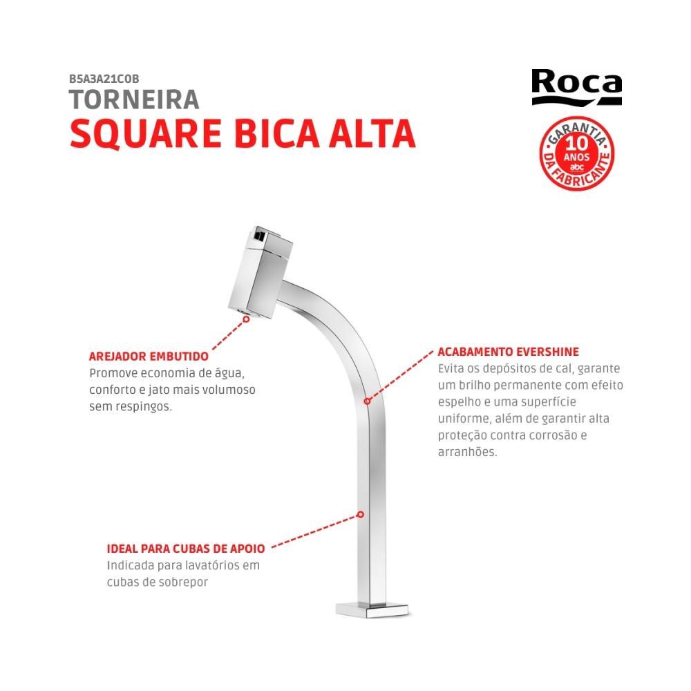 Torneira De Mesa Para Lavatório Com Bica Alta Singles One Square Cromado Roca - 4
