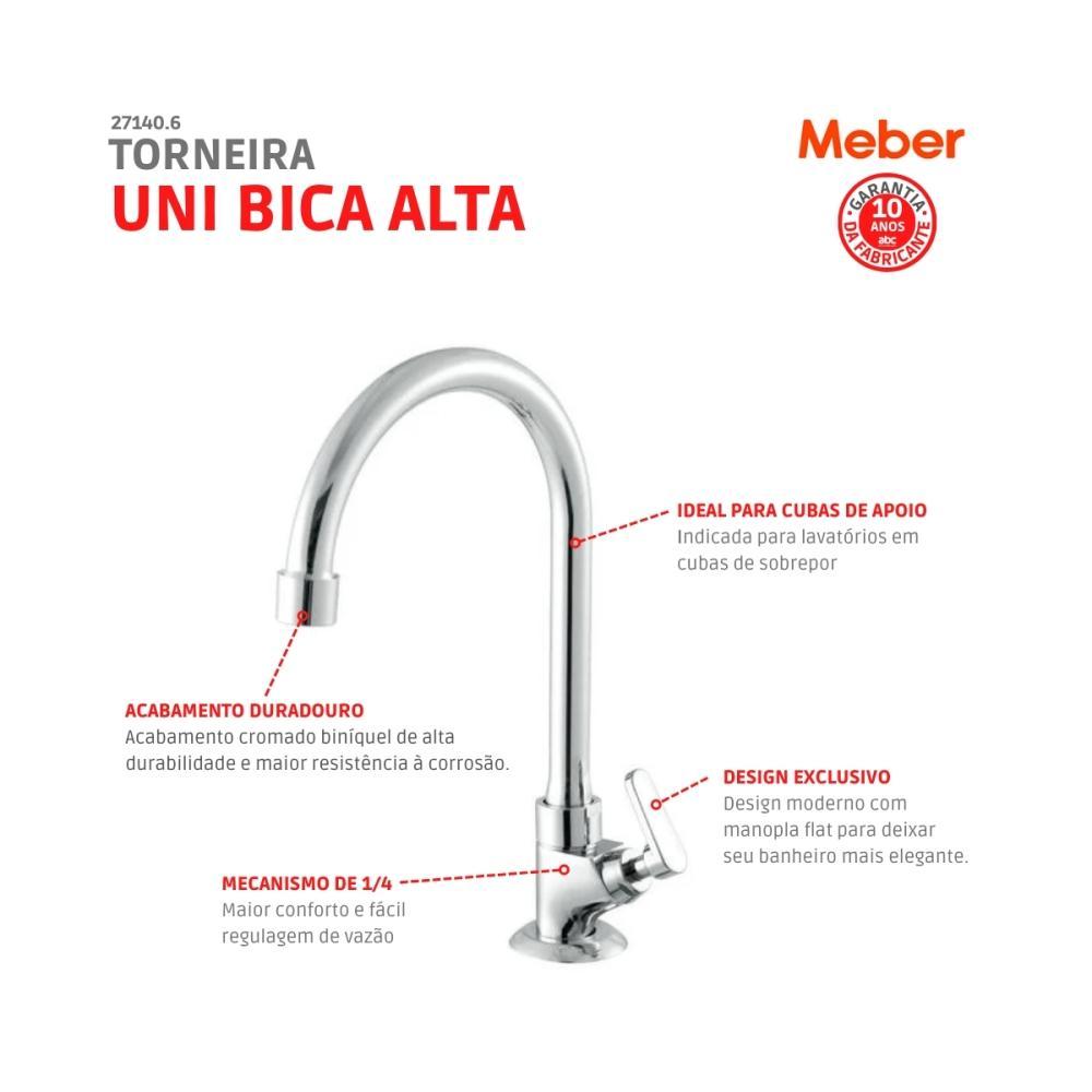 Torneira De Mesa Para Lavatório 1/4 Volta 1188 C18 Uni Cromado Meber - 4